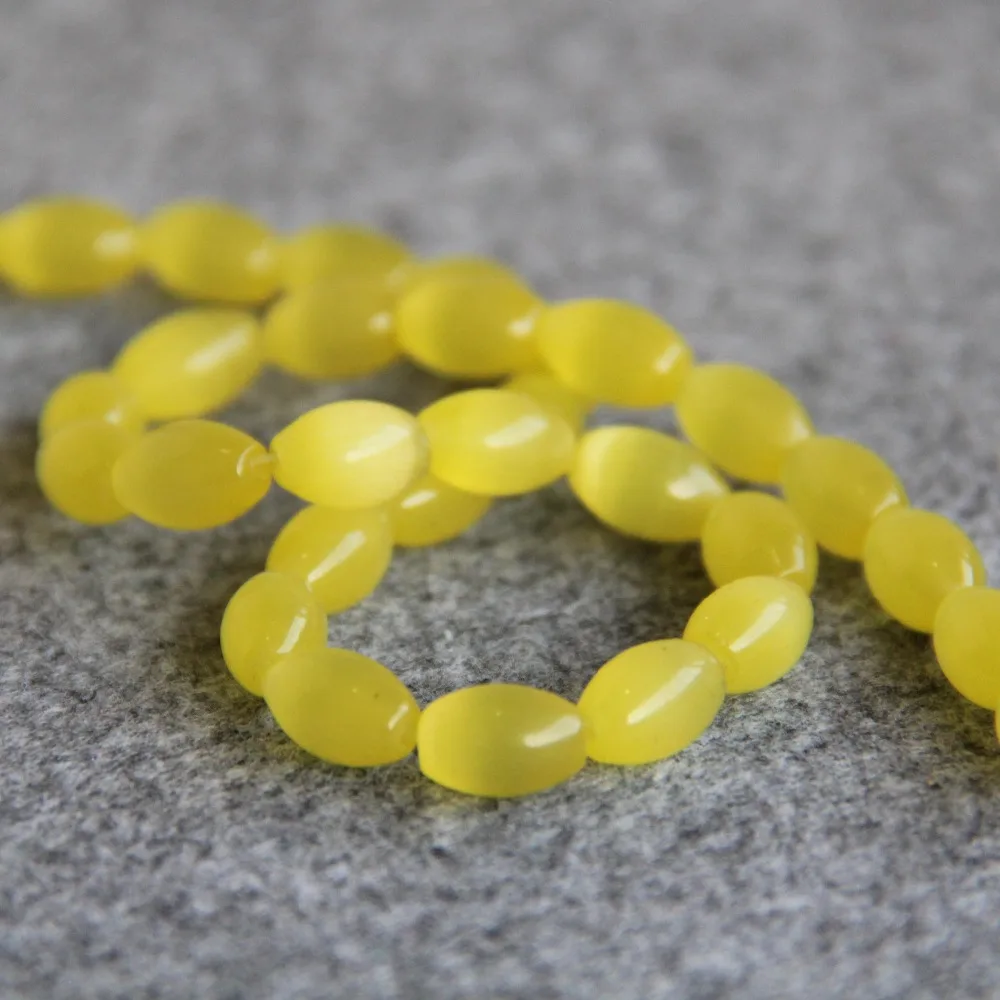 Желтые стеклянные бусины халцедона для ожерелья 8x12 мм мексиканские кошачий глаз