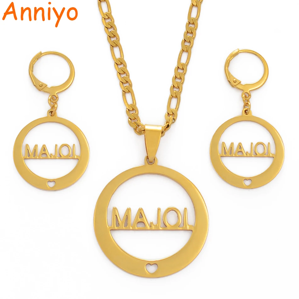 

Anniyo MAJOL Islands Pendant Necklaces Earrings Women Gold Color Stainless Steel Jewelry Gifts #034221