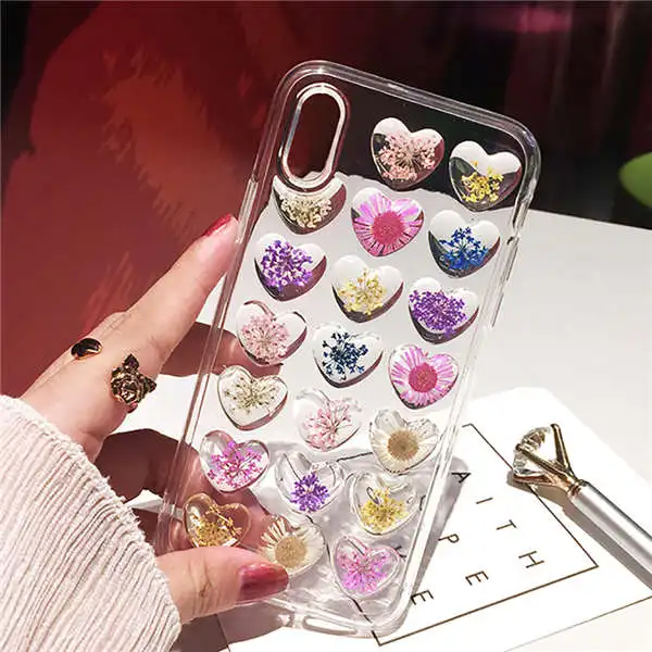Qianliyao Винтаж 3D сердце настоящие Цветы Чехол для телефона для iphone X XS Max XR Мягкий ТПУ чехол для iphone 6 6s 7 8 Plus capa - Цвет: 2