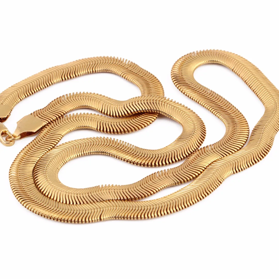 Hip Hop Flat Snake Bone Gold Necklace Punk Chain For Men Party Rapper 60cm Long DIY Jewelry Accessories | Украшения и аксессуары