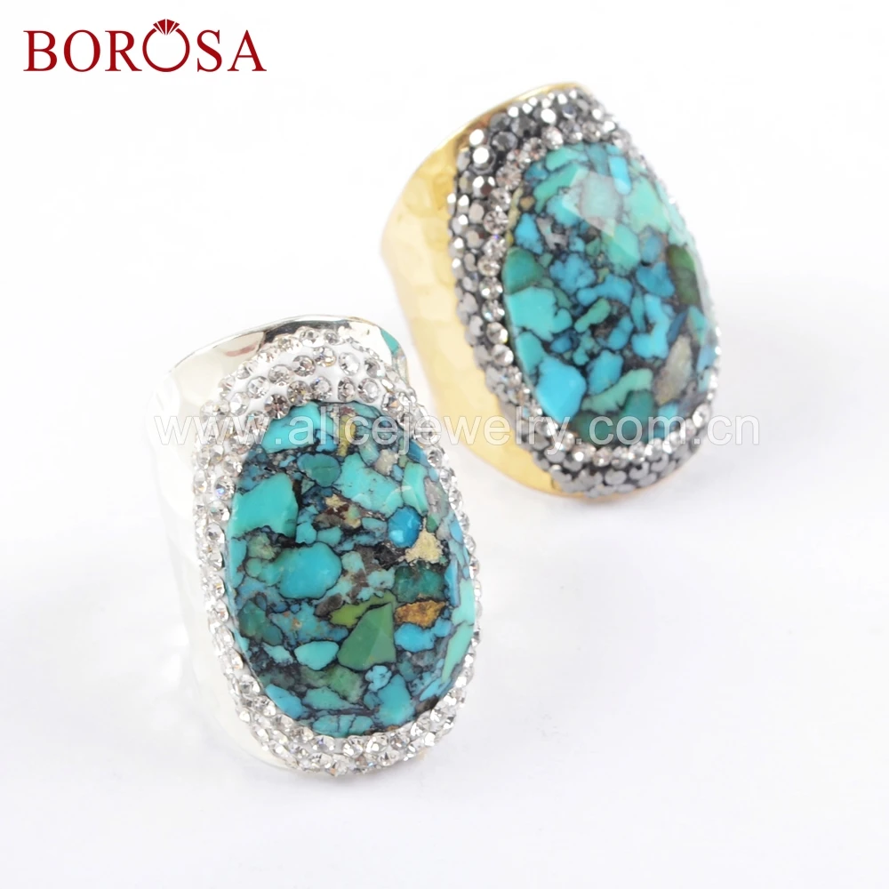 BOROSA 5 шт. золотое серебряное покрытие искусственное кольцо с кристаллом Стразы