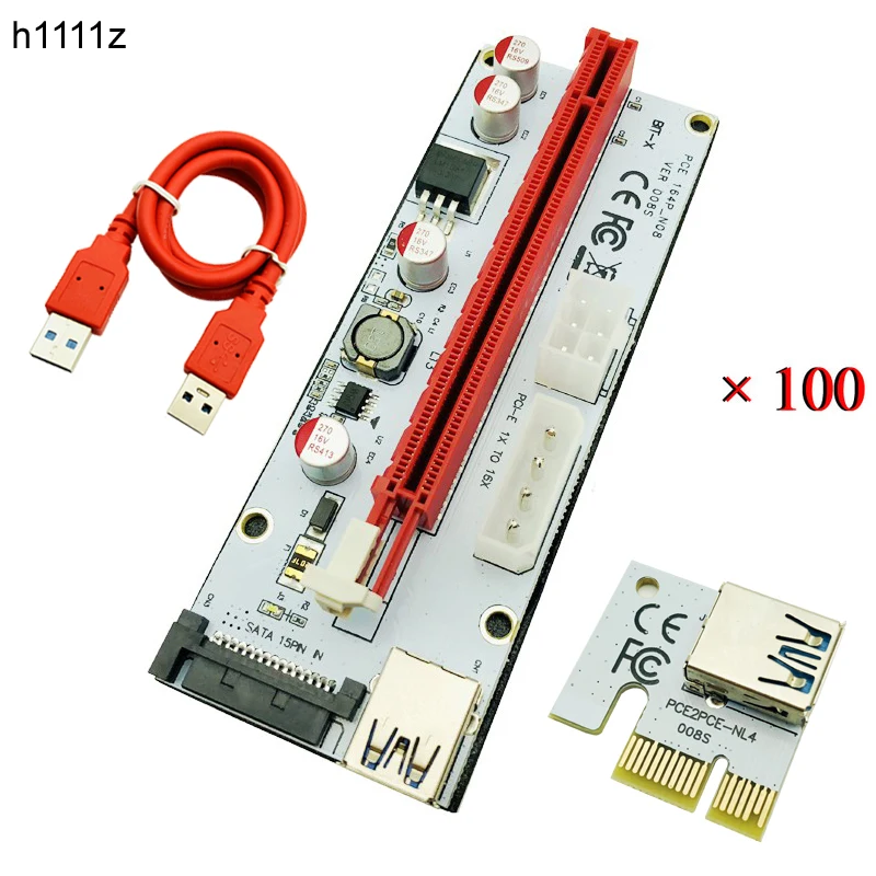 Расширитель PCIE 1X к 16X 100 шт. переходная карта PCI E SATA 15pin 6pin 4pin блок питания для