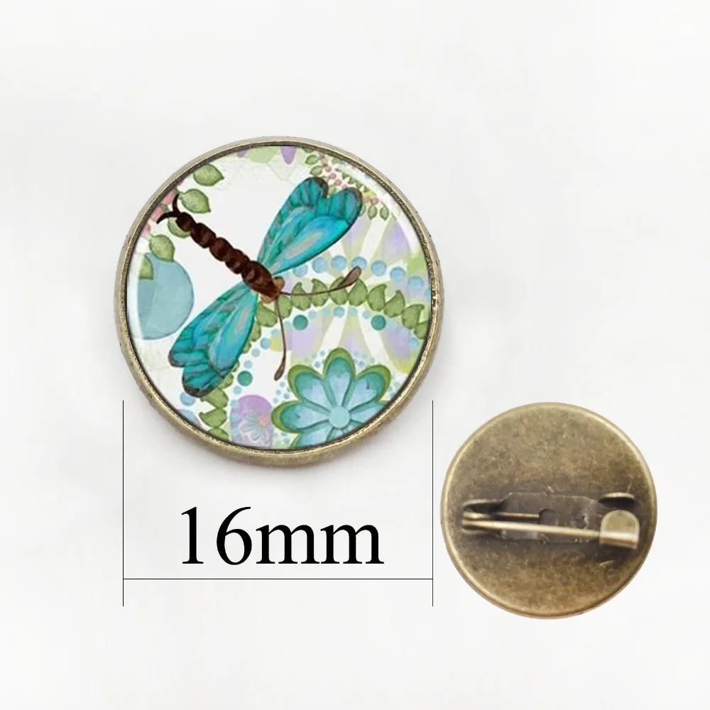 2017 New Animal Brooch Dragonfly Art Picture Round Glass Dome Brooches Pins For Suit Sweater Handmade Jewelry | Украшения и