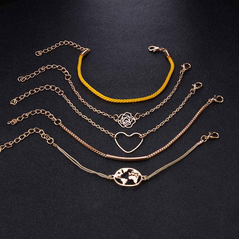 5 шт./компл. богемный полый Золотой сердечко карта цветок кожаная цепочка