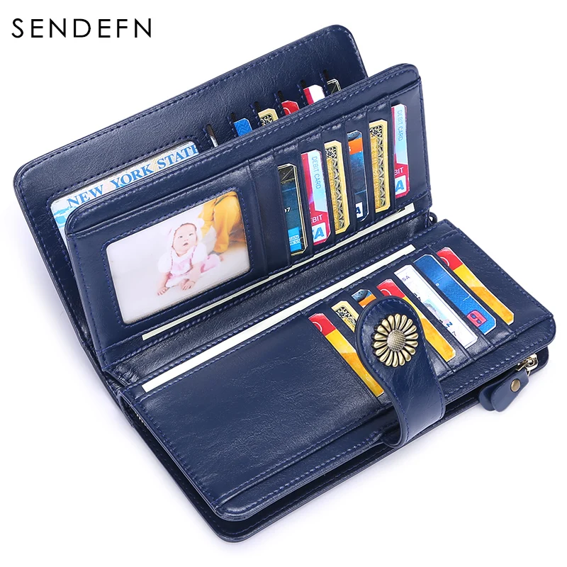 Женский Кожаный Клатч SENDEFN с RFID-защитой длинный Дамский кошелек на молнии