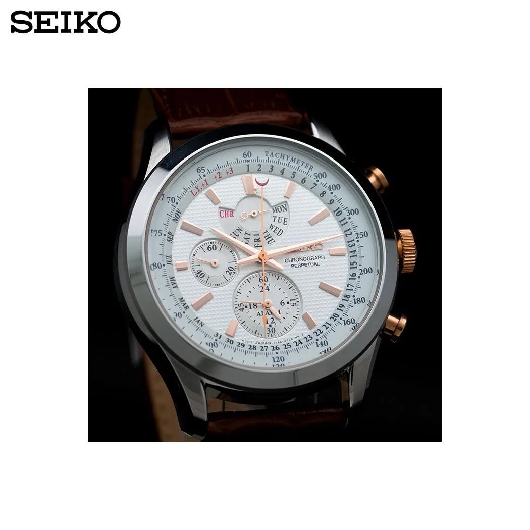 Наручные часы Seiko SPC129P1 мужские с кварцевым хронографом на кожаном