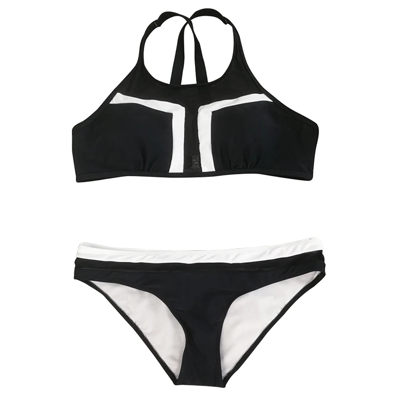 Черный белый цвет лоскутное комплект бикини с перекрестными ремешками Танкини