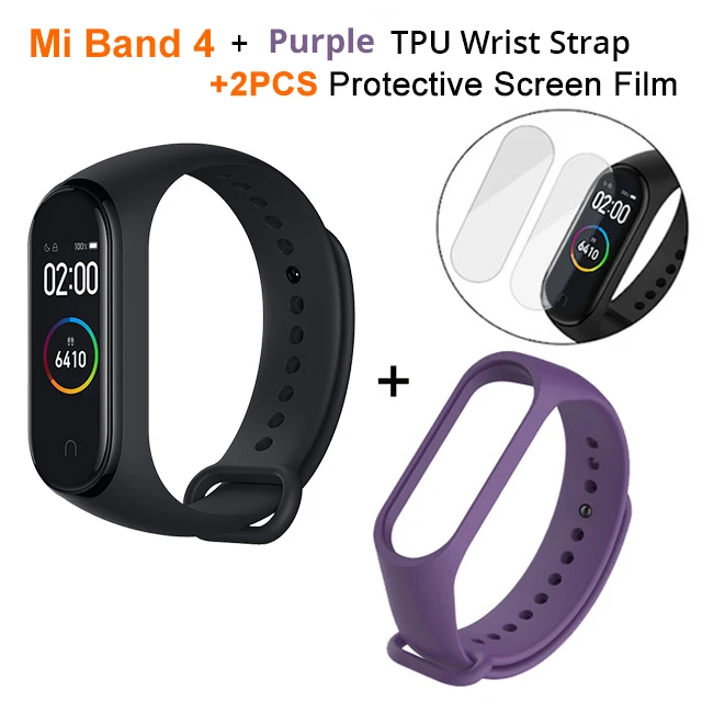 films n purple strap Новейший Xiaomi mi-браслет 4 Smart mi Band 4, фитнес-браслет с частотой сердечных сокращений 135 мАч, цветной экран, Bluetooth 5,0 - Цвет: films n purple strap