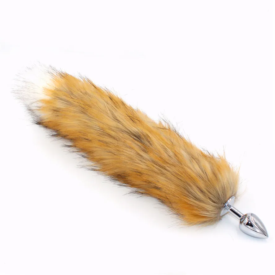 Искусственный Лисий хвост с белым наконечником плюшевый мех металлической