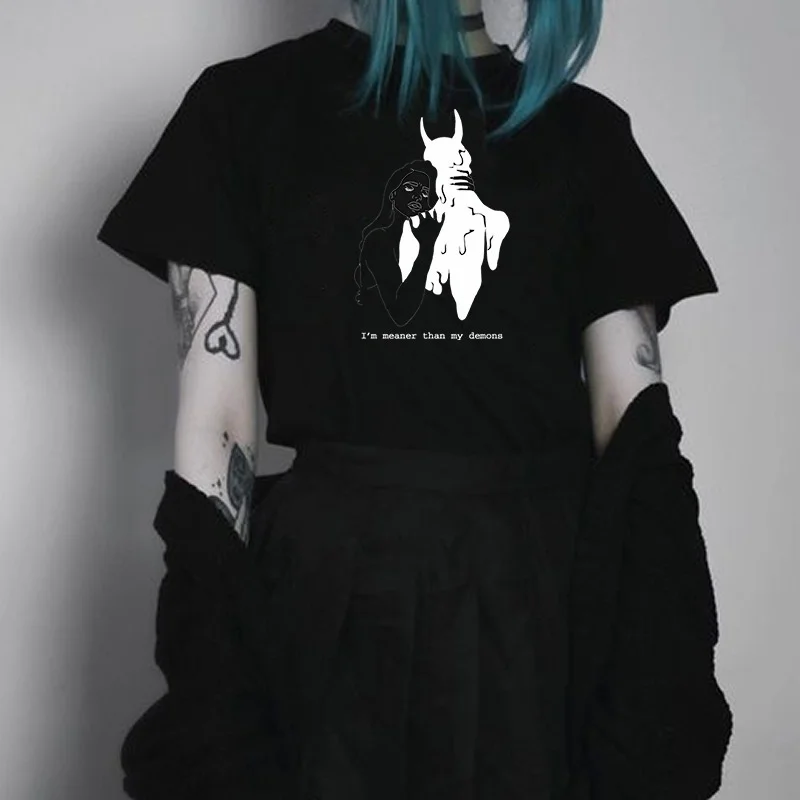 Звездная Королева JBH женская футболка Im Meaner Than My Demons Universe in Mind Tumblr Grunge Style Tee Satanic