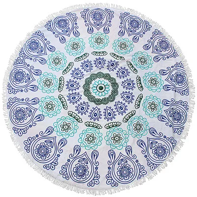 blue green flower INS печатные тропические листья цветок Фламинго пляжное полотенце микрофибра круглый кисточкой пляжное полотенце 150 см Пикник одеяло ковровый гобелен - Цвет: blue green flower