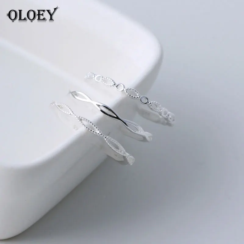 OLOEY, простой бесконечный дизайн, регулируемые кольца для женщин, натуральная 925 пробы, серебряное кольцо Bague, хорошее ювелирное изделие YMR773