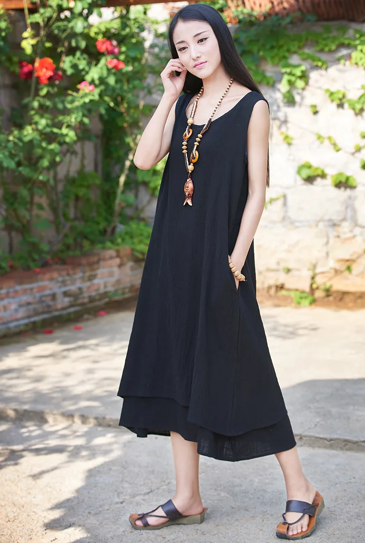 Женское длинное льняное платье без рукавов повседневное асимметричного дизайна