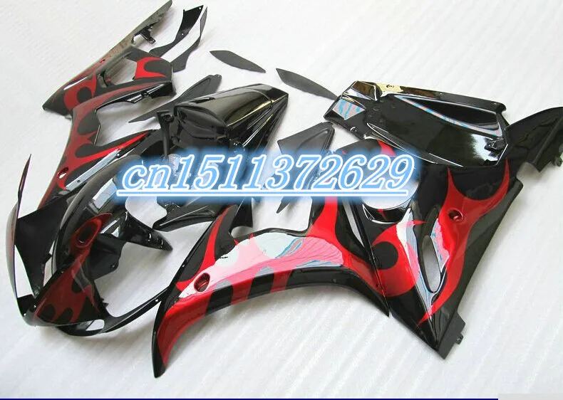 

red flame in black fairing set fit for YZF R6 2003 2004 2005 fairings kit YZF R6 03 04 05 Free Customize