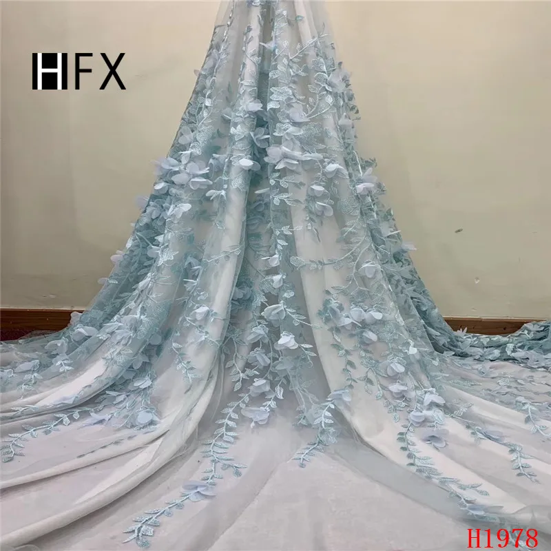HFX французское кружево бирюзовое синее 3d Цветы Вышивка Тюль ткань высокого