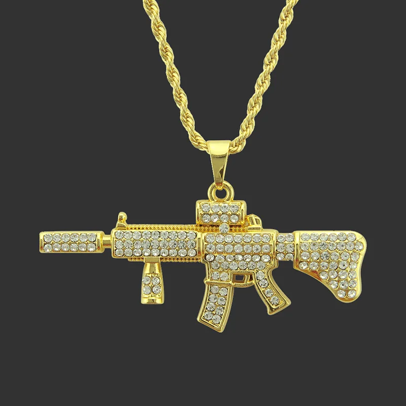 Модные женские и мужские сверкающие стразы M4A1 подвеска в виде пистолета хип хоп