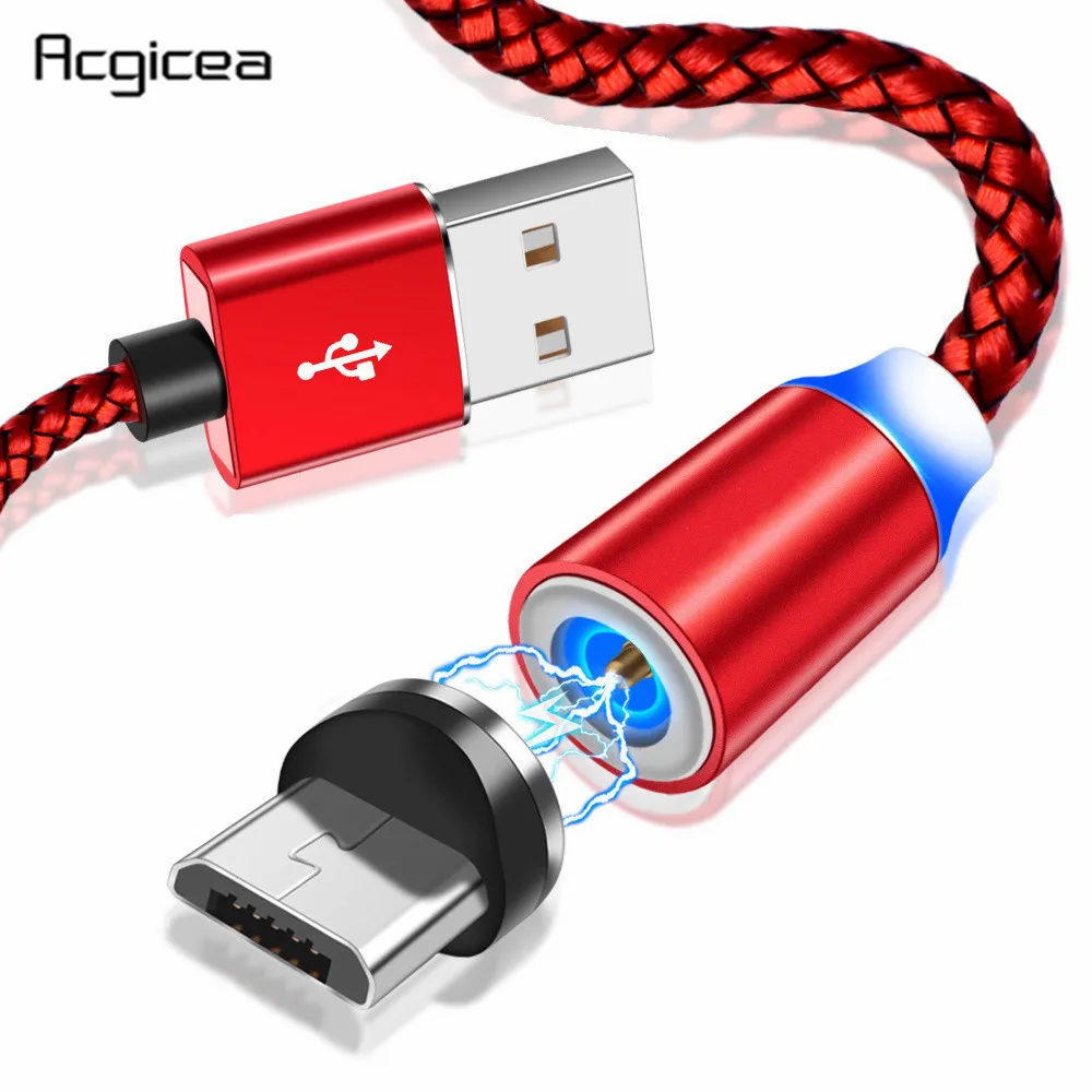 Магнитный зарядный кабель Acgicea Micro USB шнур для Samsung S7 Redmi Note 5 магнитные кабели