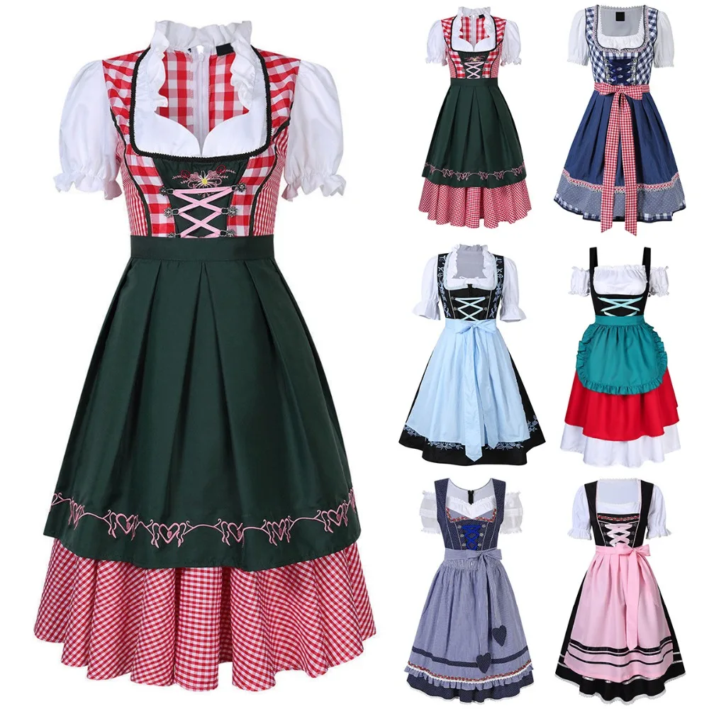 Dirndl Платье Немецкий Октоберфест баварский пиво Wench костюм горничной наряд причудливый