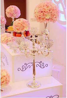 

H76cm 5-branch silver metal floor wedding candelabra candelabrum candlestick candle holder with crystal ball ZT027