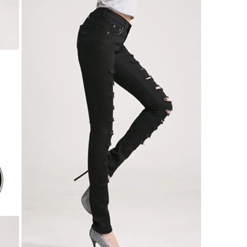 2020 модные белые и черные рваные брюки женские брюки-карандаш до щиколотки узкие