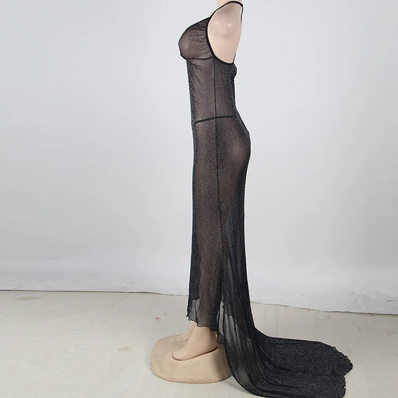 Сексуальное длинное платье Ночная рубашка прозрачное с глубоким v образным