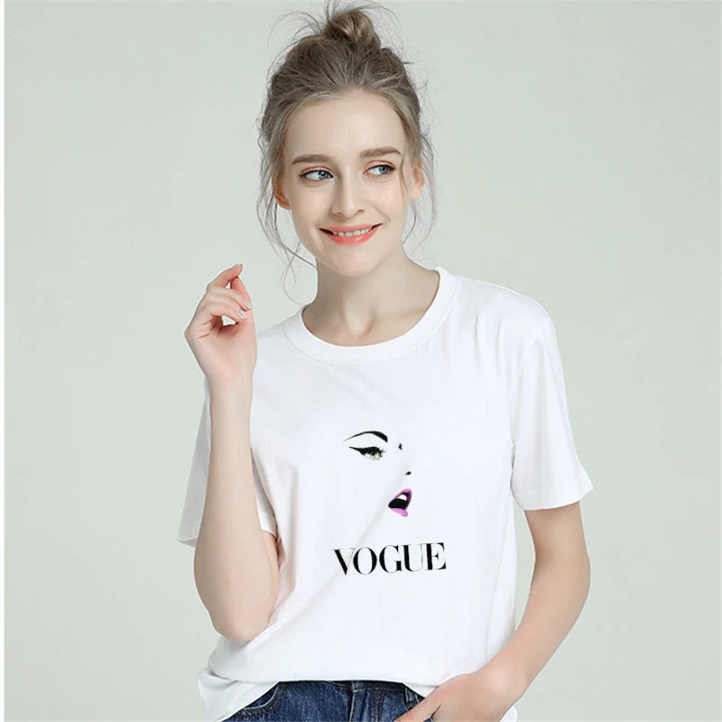 Harajuku эстетика Vogue Дамы лицо хлопковая Футболка для женщин 2019 Femme Modis плюс размер