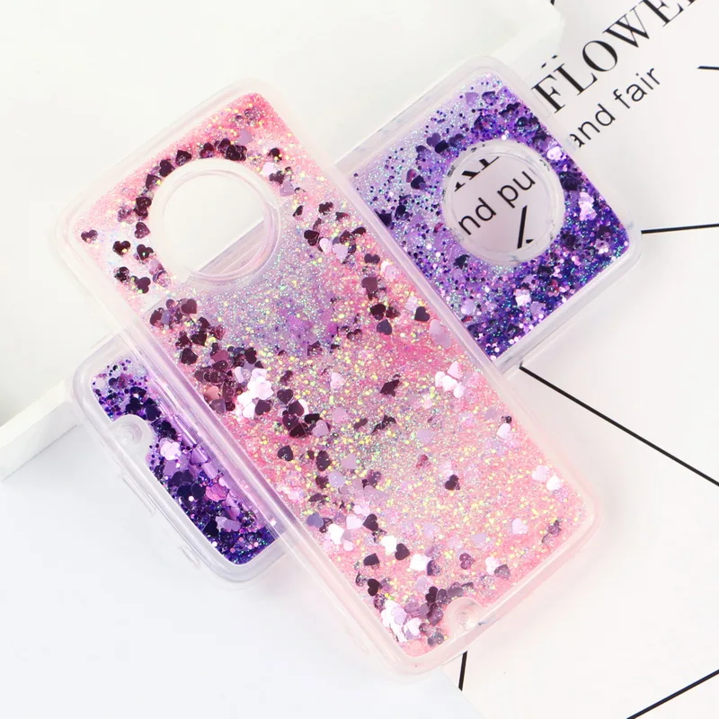 NOWAL Glitter Bling Stars Hearts Case For Motorola Z2 Play G6 Liquid Quicksand Soft TPU Clear Cover Moto G5S G5 Plus |