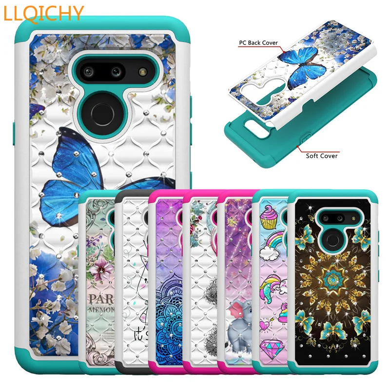 Алмазный чехол для телефона LG G8 цветной мерцающий узор TPU + PC