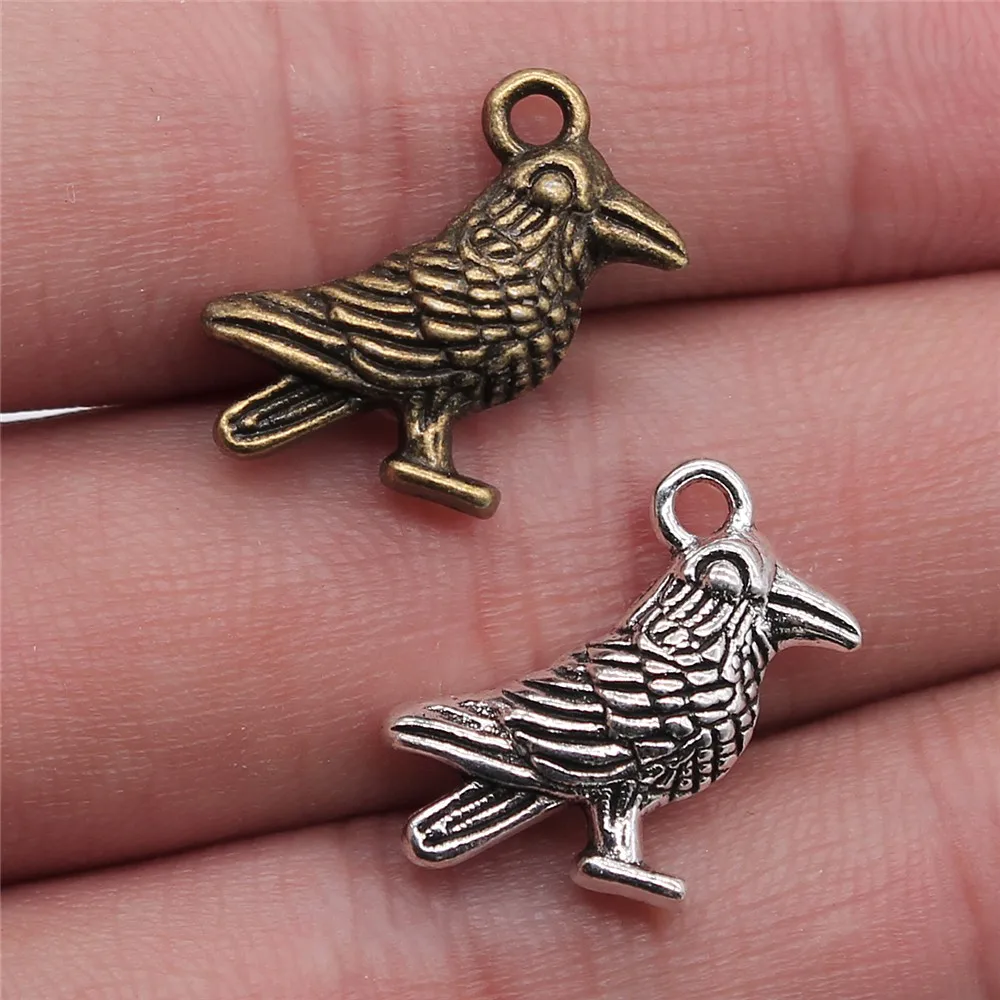 

WYSIWYG 10pcs 17x17mm 2 Colors Antique Silver Color Antique Bronze Plated Pendants Bird Charm 3D Bird Pendants Sparrow Bird