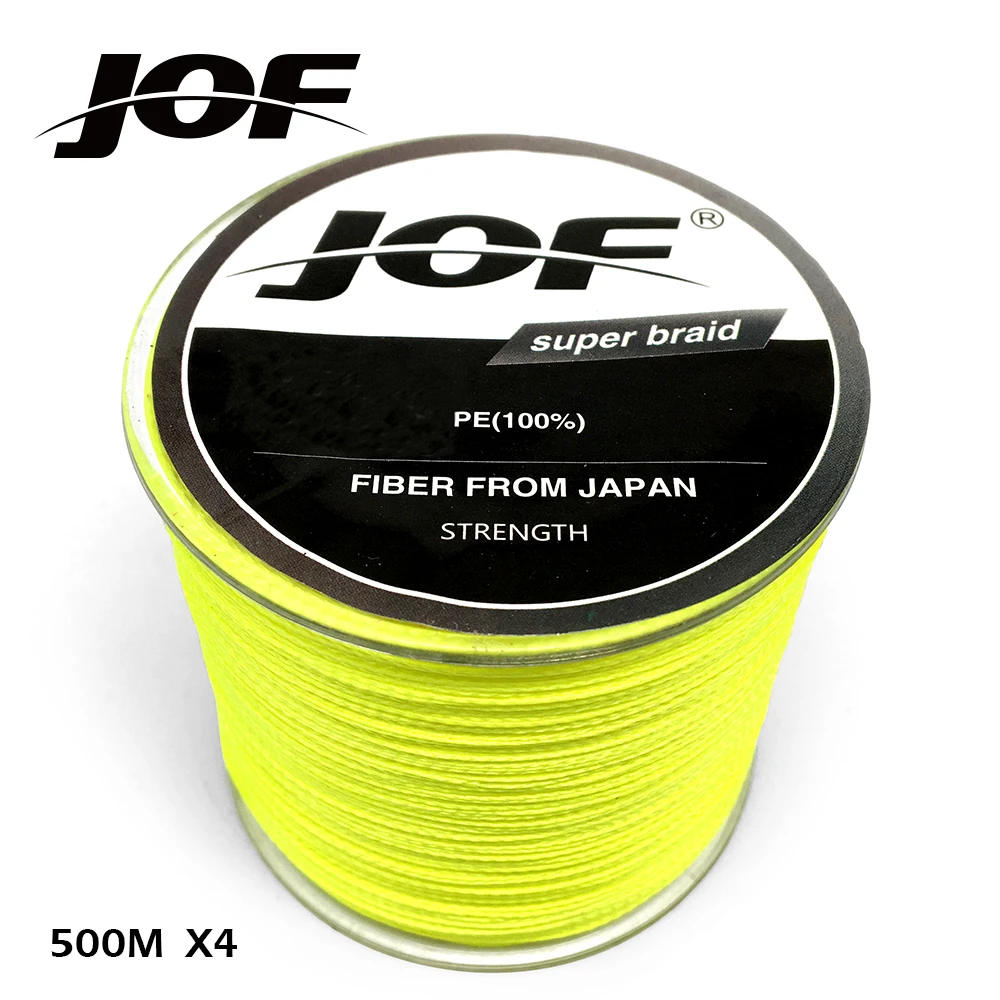 JOF PE Braided Fishing Line Fluorescent Yellow Multifilament Fishing Cord Strong 4 Strands 100M 150M 300M 500M 1000M