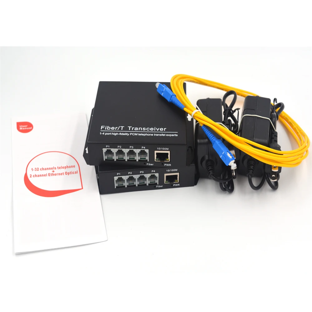 PREMIUM Telephone Extenders - 4 channels PCM Voice Telephone over Fiber Optic up 20Km 10/100Mbps Ethernet SC Singlemode fiber