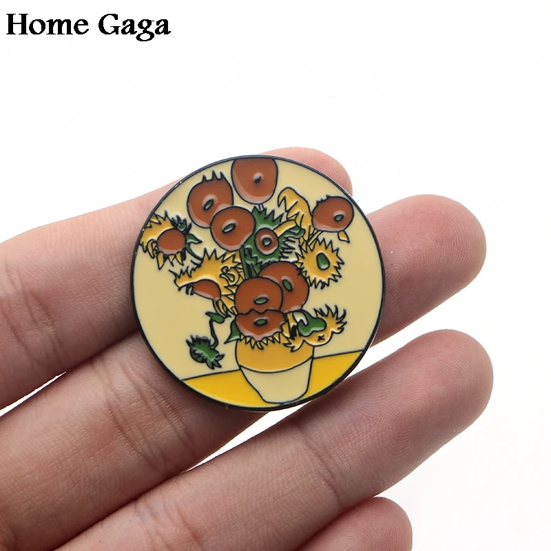 Homegaga Ван Гог живопись подсолнухи звездное небо цинк булавки для галстука броши для рюкзака, одежды для мужчин женщин шляпы значки медали D1616