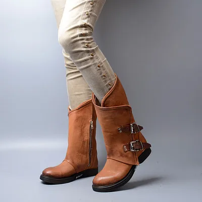 brown (leather in) Бренд Prova Perfetto Евроамериканский Дизайн Обувь Из Кожи Коровы Натуральная Кожа Лоскутная Ткань Женская Обувь Модные Сапоги Толстая Подошва Нижняя Пряжа Ремень Сапоги - Цвет: brown (leather in)