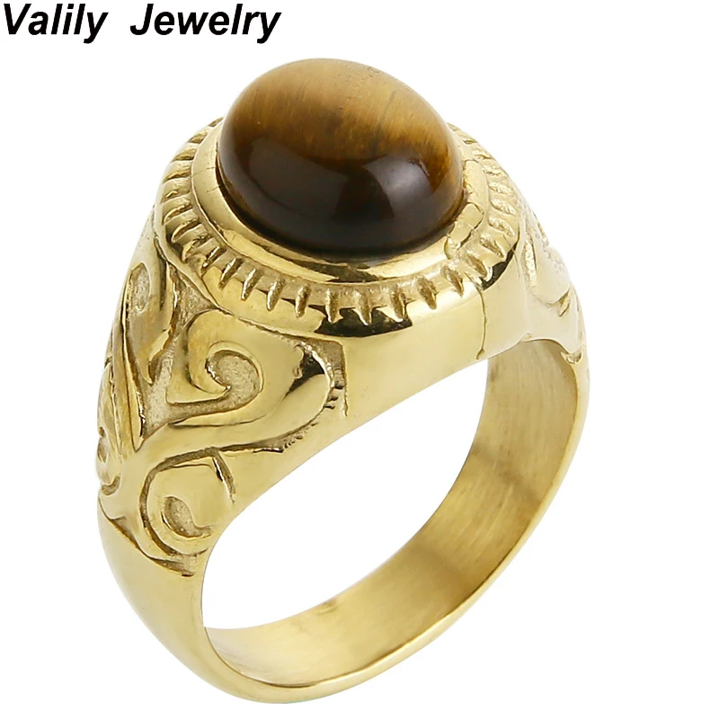 Valily Jewelry мужское кольцо золотистого тигрового глаза кольца из нержавеющей стали