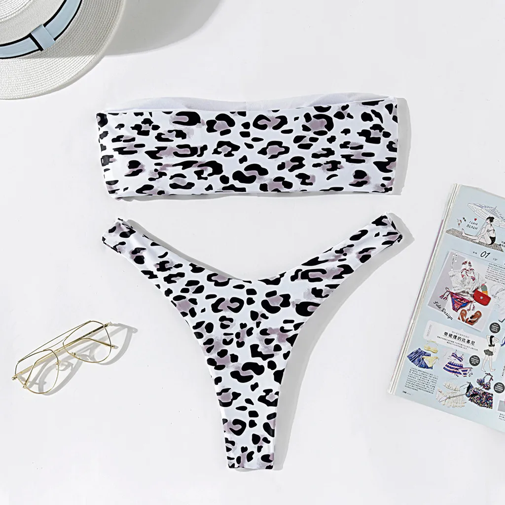 Бикини SAGACE из двух предметов с подкладкой открытыми плечами и леопардовым