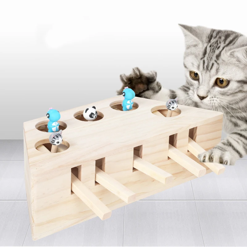 

Interactive Pet Cat Wood Toy Cartoon Educational Mice Box Cat Toys for Cats Funny Kedi Kitten Pets Supplies katten speelgoed