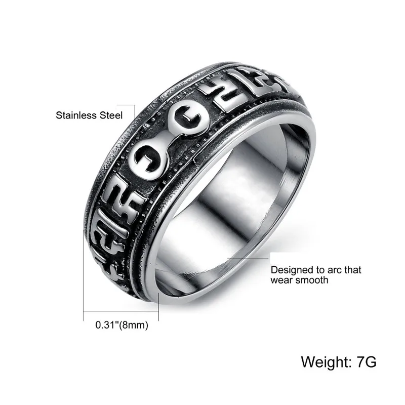 Stainless Steel Ring Sanskrit Buddhist Six Words Mantra &quotOm Mani Padme Hum&quot Lucky Power | Украшения и аксессуары