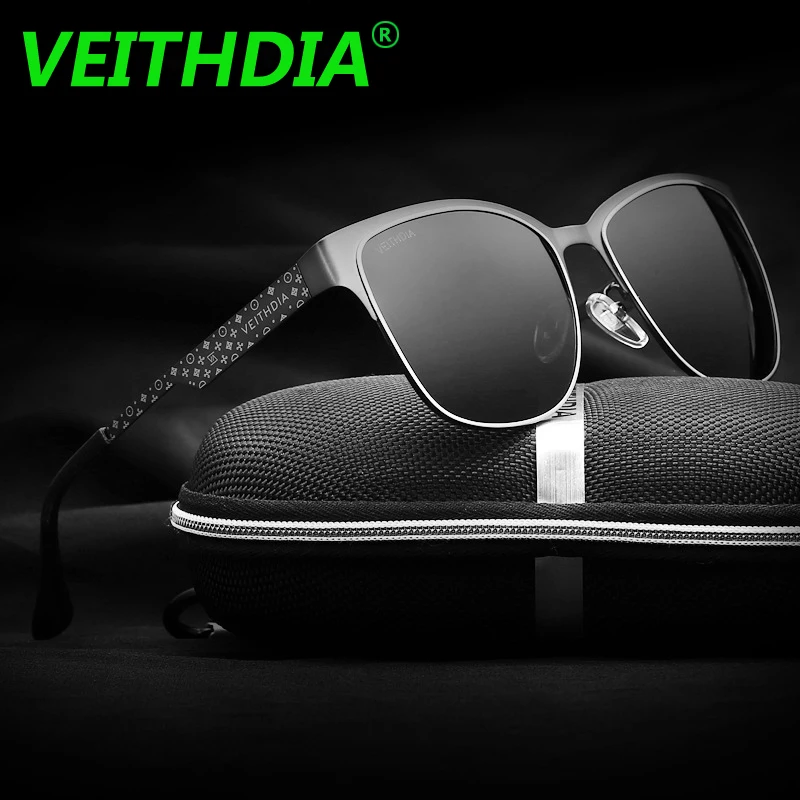 VEITHDIA брендовые солнцезащитные очки из нержавеющей стали с поляризационным синим