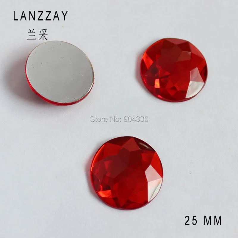 Бесплатная доставка LANZZAY 50 шт. красные 25 мм круглые плоские снизу горный хрусталь