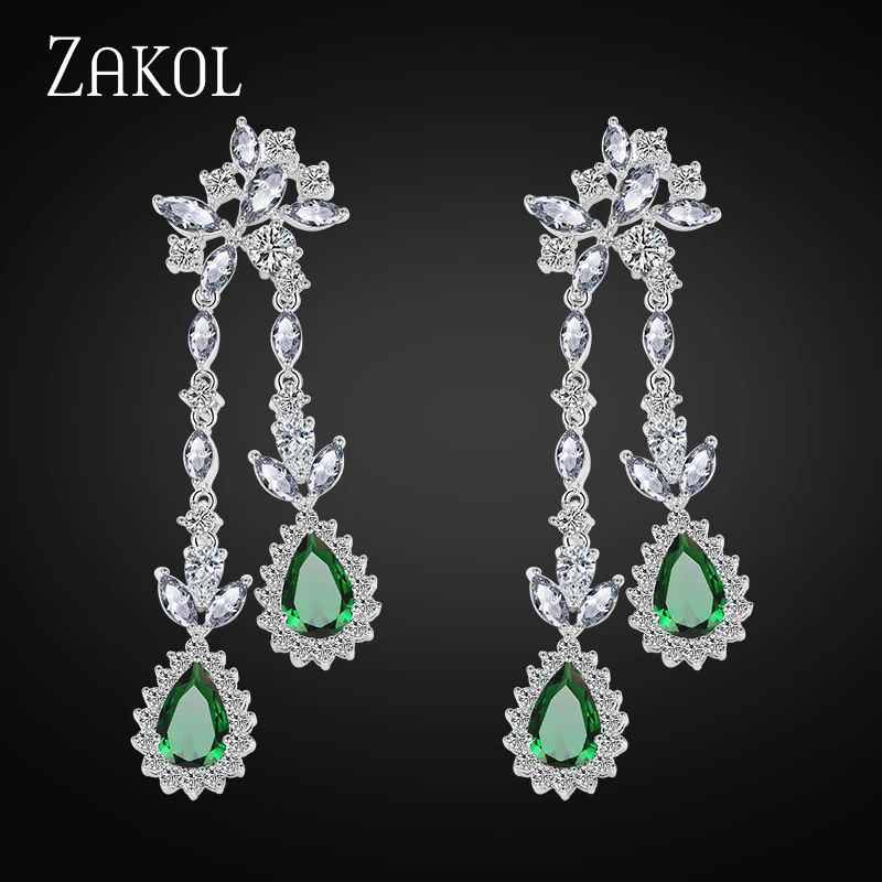 ZAKOL серебристого цвета Роскошные серьги висюльки из Кубического циркония для