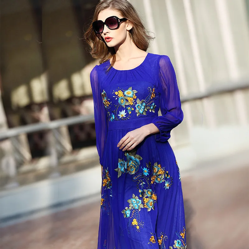 Женское длинное шелковое платье вечернее Плиссированное Платье Макси большого
