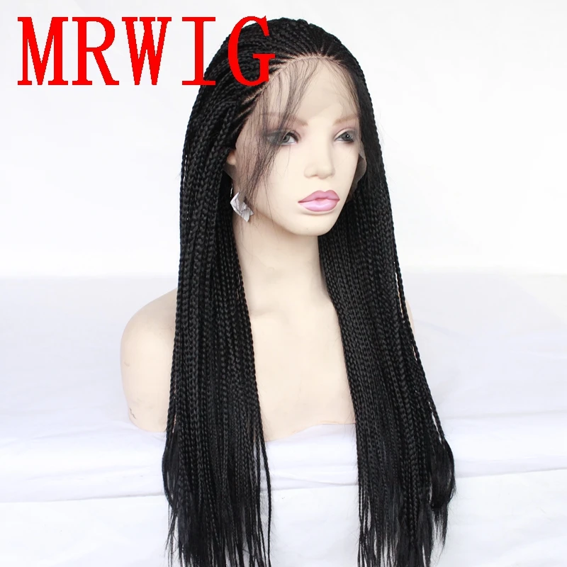 MRWIG Box плетеные косички без клея синтетический фронтальный кружевной парик