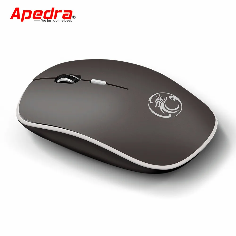 Серый Беспроводная мышь Apedra, бесшумная компьютерная мышь 2,4 ГГц 1600 dpi, эргономичная беззвучная USB ПК, беззвучная беспроводная мышь для ноутбука - Цвет: Серый