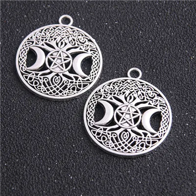 Antique Silver 4 шт. 34*39 мм продукт два цвета круглые полые украшения Луна подвеска с пентаграммой ювелирные изделия из металла маркировка - Окраска металла: Antique Silver