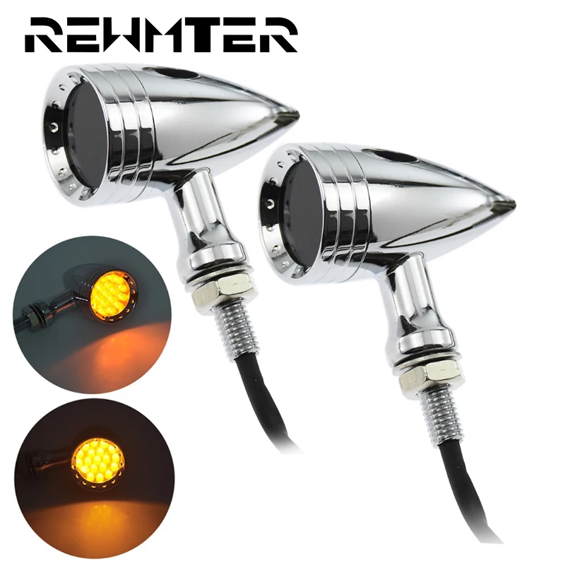 Motorcycle Accessories LED Turn Signal Chrome Bullet Blinker Orange Indicator Lights Gray Lens 10mm Vintage For Harley |