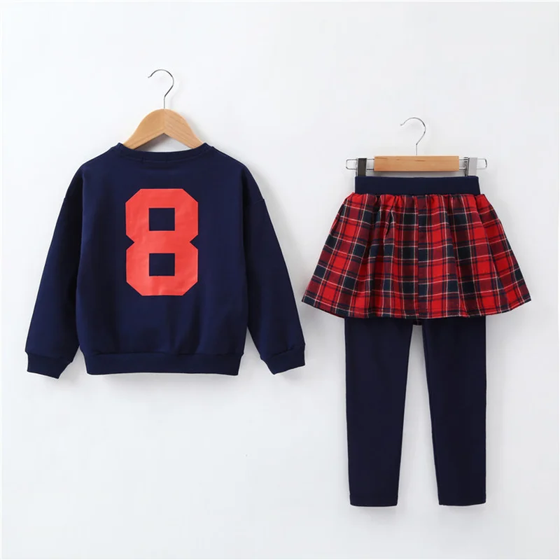 

Girls School Uniform Teens Clothing Sets Plaid Cotton Costumes Baby Girls Two-pieces Set Casual College Wind 2 Pieces Suit CA317