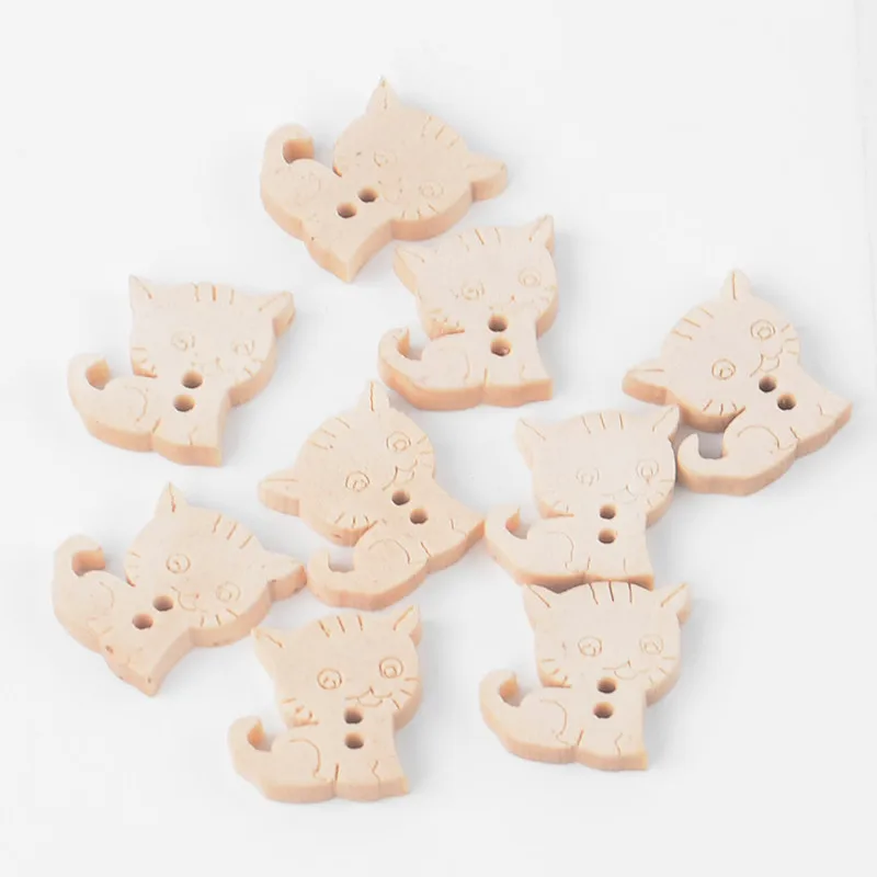 

100 шт., деревянные пуговицы с мультяшным котом