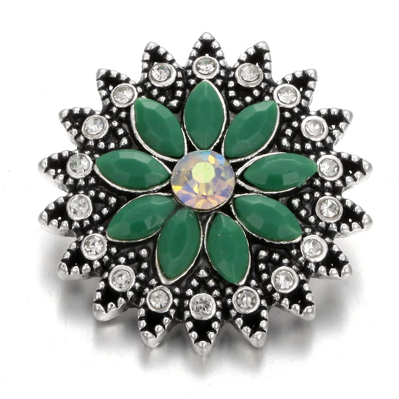 10pcs/lot New 18MM Snap Jewelry Mixed Green Rhinestone Flower Metal Buttons Fit 18mm Bracelet Bangle Earrings Necklace | Украшения и
