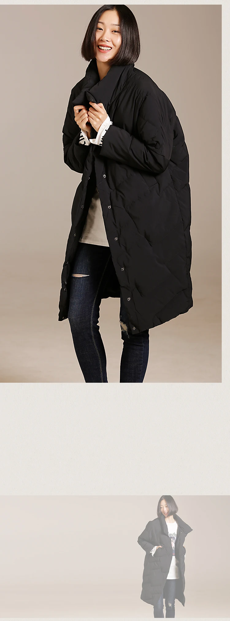 Y1803 Literary large size slim body show thickening warm standing collar long down jacket