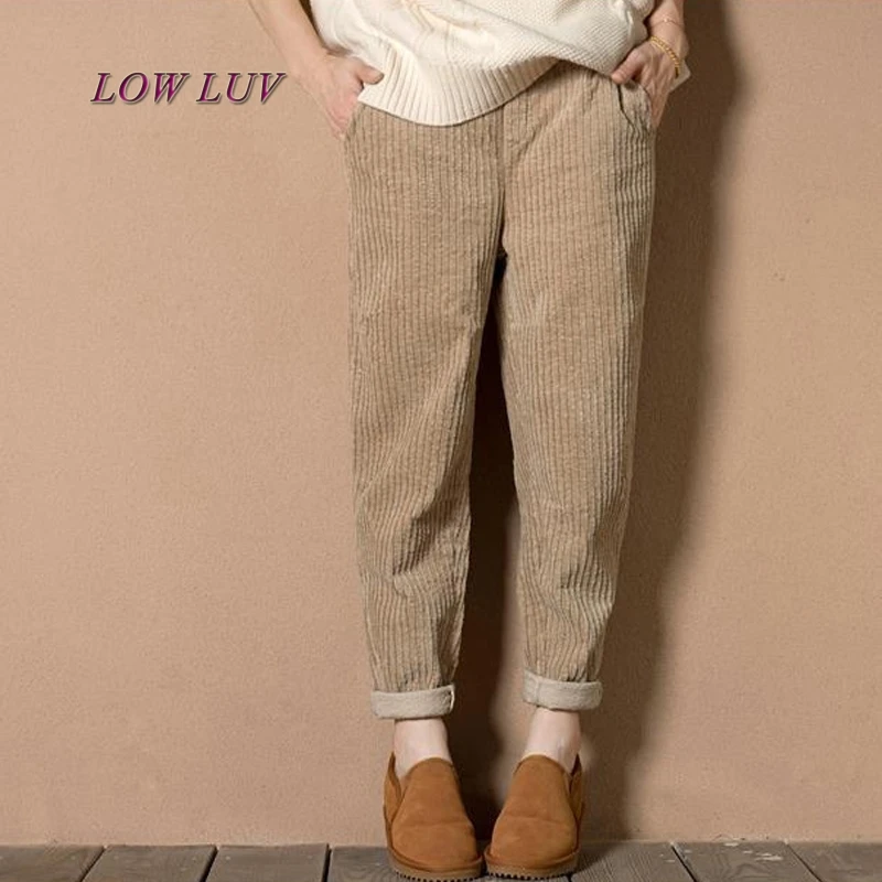 Зимние штаны; Pantalon Femmes; шаровары; широкие брюки; повседневные свободные длинные брюки для женщин; плотные вельветовые брюки